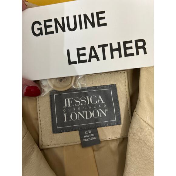 Jessica London Genuine Leather Blazer Jacket Cream Beige Size 12W NWT - Picture 6 of 7